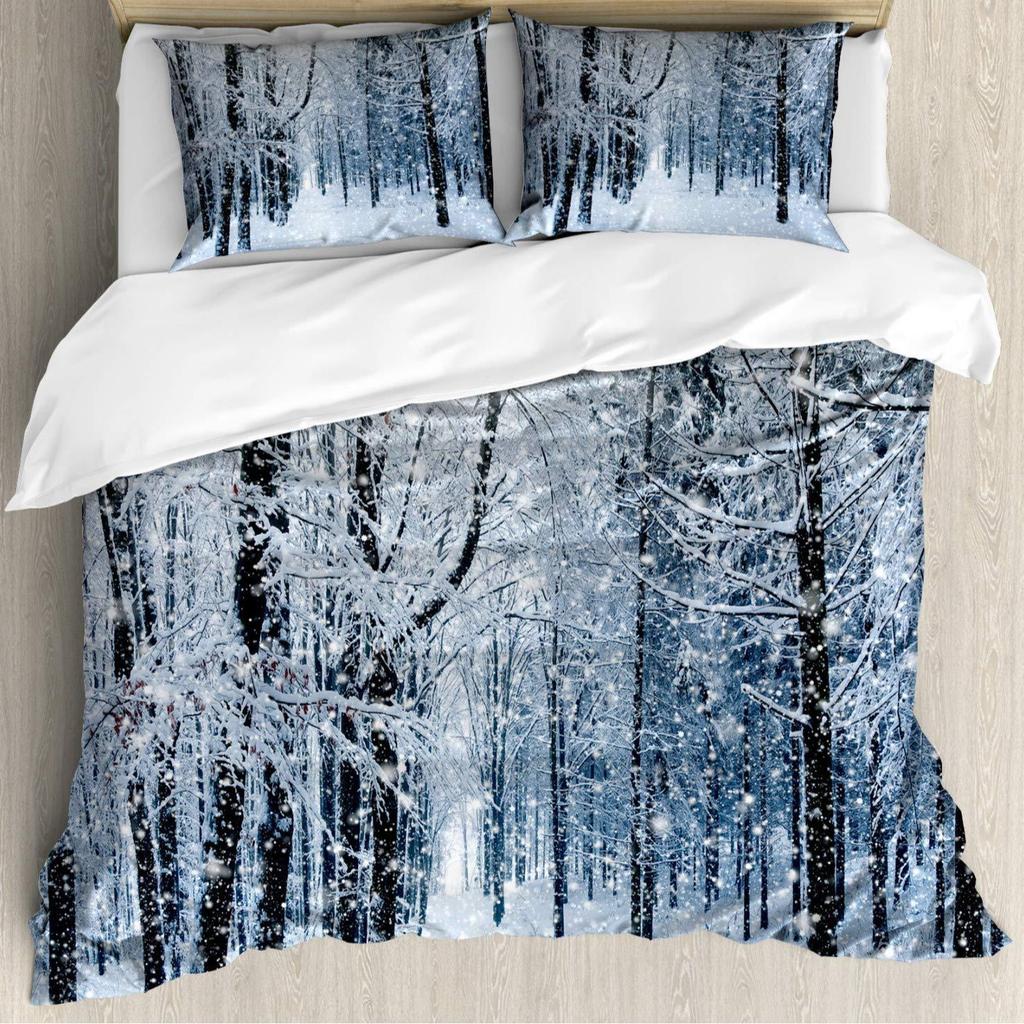 Christmas Style Snowflake Dot Pattern Three-piece Quilt Cover 3D Digital Printing Bedding Set Retro Bed Cover