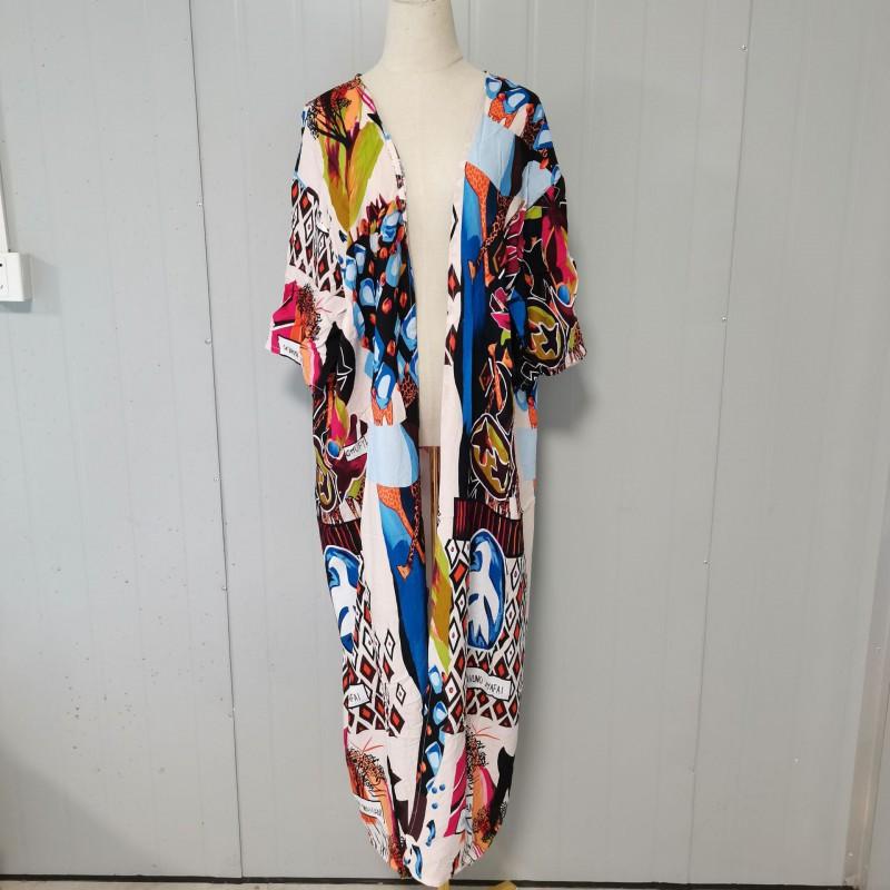 Womens Lightweight Quick-Dry Cover-Up Kaftan With Floral Print Beach Vacation Swimwear Outer Layer Abstract Print A