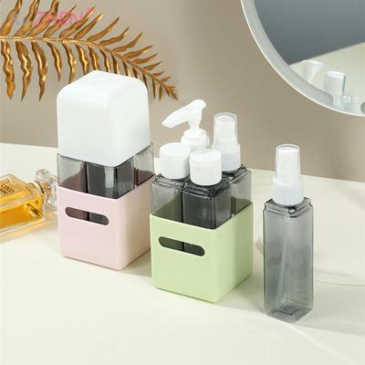 Set di 4 Flacconi da Viaggio 60ml Ricaricabili Combinazione Shampoo Bagnoschiuma Sapone per le Mani Lozione Flaconi Vuoti Divisi Accessorio Kit da Viaggio