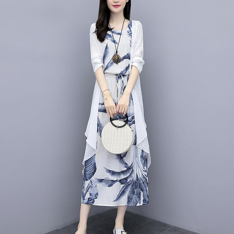 Dress Loose Fitting Ethnic Painting Two Piece Set Knee High Skirt