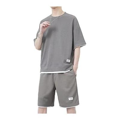 [Atkata] Men's T-shirt, Short Sleeve, Summer Clothes, Top and Bottom Set, Jersey, Men's Top and Bottom, Half Pants Setup, Men's, Loose, Faux Layered