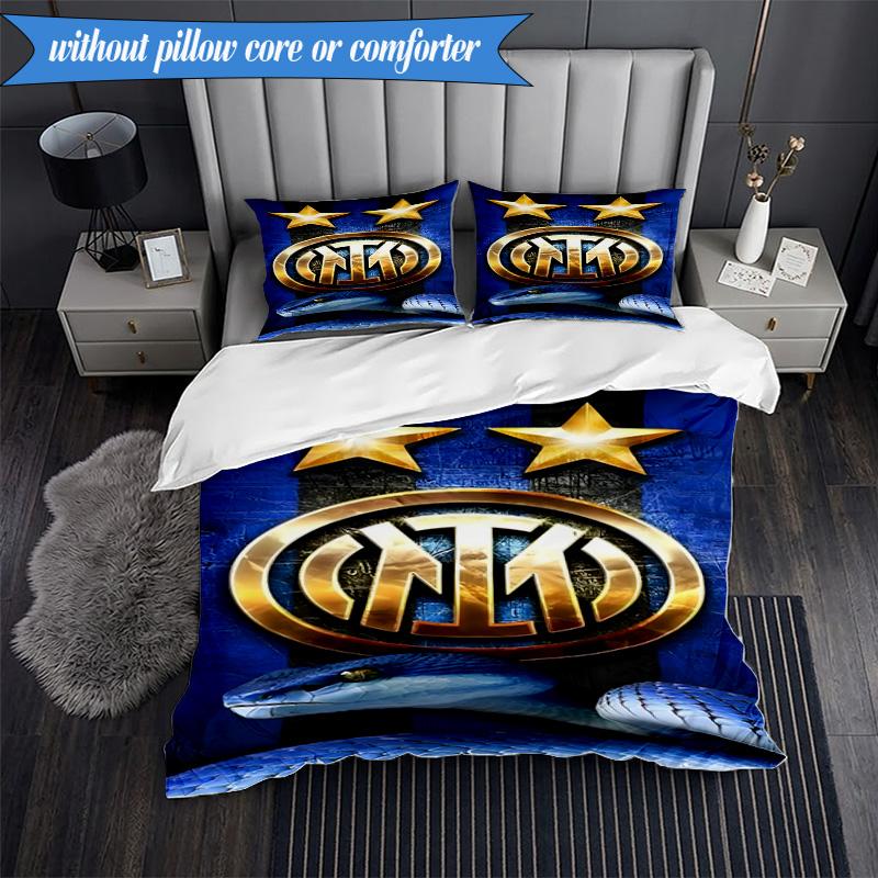 3 PEZZI F.C. Set Biancheria da Letto Morbido Stampato Internazionale Milano, Include 1 Federa per Piumone e 2 Federe per Cuscino, Perfetto per Camera da Letto, Dormitorio, Regalo per Fan