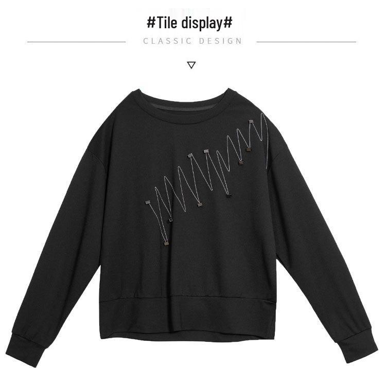 Damen Übergröße T-Shirt im Dark Style mit 3D-Dekoration: Herbst 2025 Koreanischer Lazy Wind Yamamoto-Stil