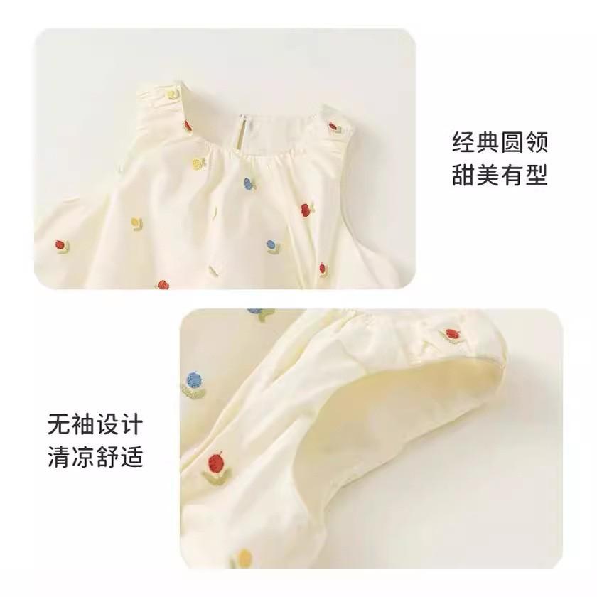 Girls Summer Sleeveless Embroidered Flower Dress Cute Cartoon Bud Skirt Baby Stylish Vest Dress