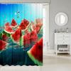 Watermelon Shower Curtain Summer Fruit Pattern Fresh Water Splash Design Beach Theme Bath Decor Waterproof Fabric 150X210