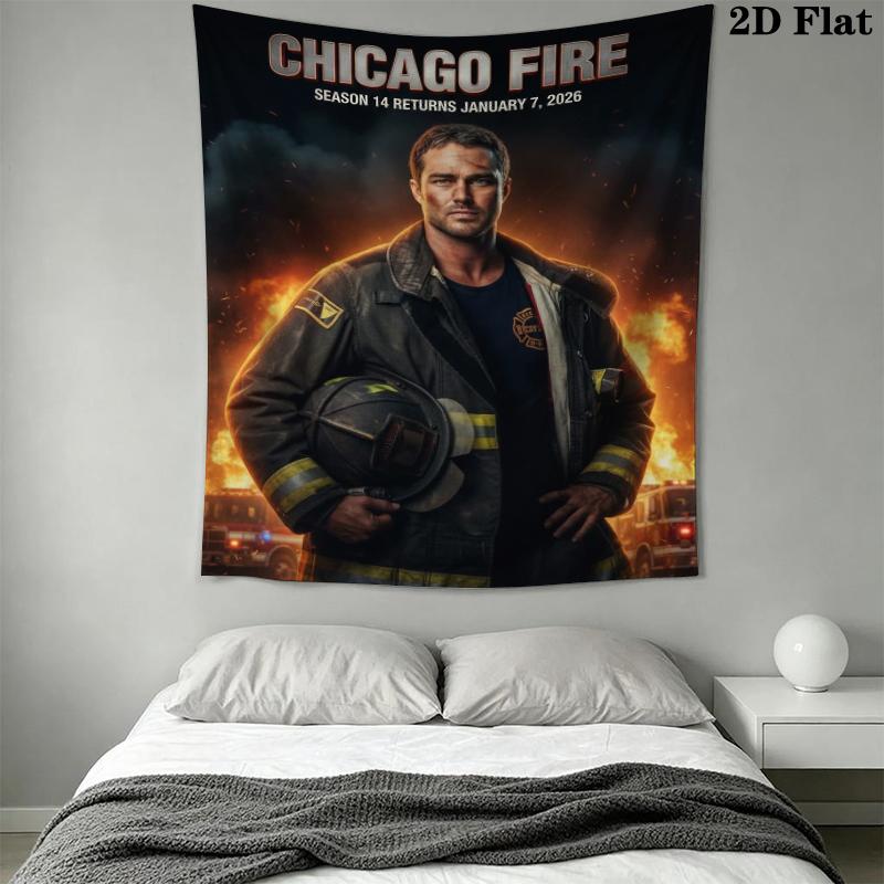 Chicago Fire Wall Tapestry Aesthetic Wall Hanging Printed Fabric Blanket Decorative Tapestries for Bedroom Living Room Home Decor