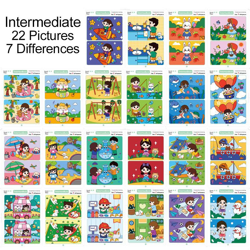 20-22Sheets Error-finding Card Montessori Educational Game Cards Colorful Cute Cartoon Pictures Concentration Training Props ZYF