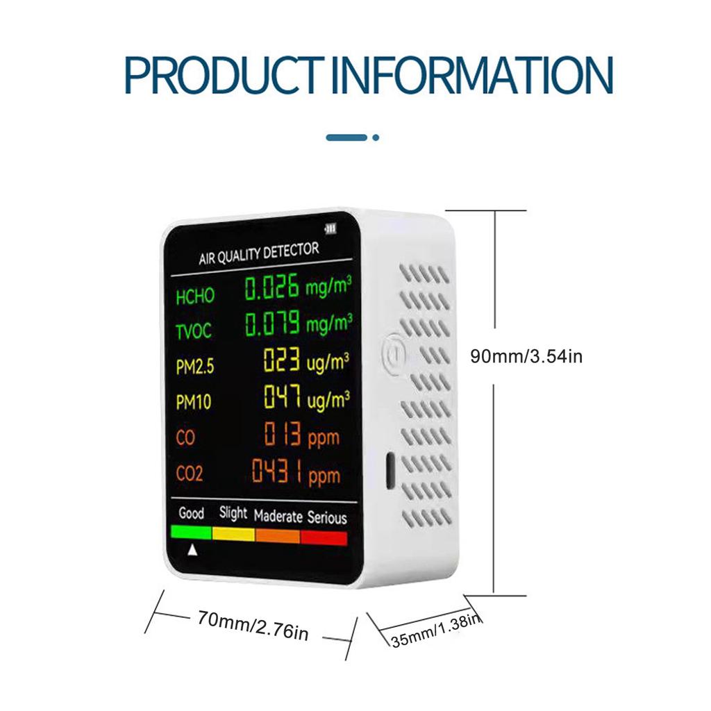 Air Quality Tester Accurate Indoor CO2 Monitor ABS Multifunctional USB Charging Backlight LCD Screen  for Office