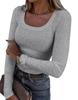 New European and American Popular Thread Pit Strip Sexy Slim Long Short-sleeved Square Collar Women's T-shirt Spice Girl