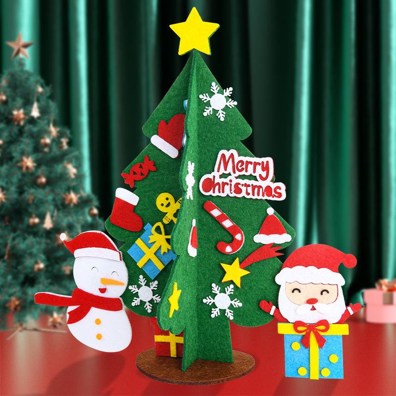 Children’s Handmade Mini Non-woven Christmas Tree Ornament with Silk Flower - Kindergarten Decoration Gift Pack