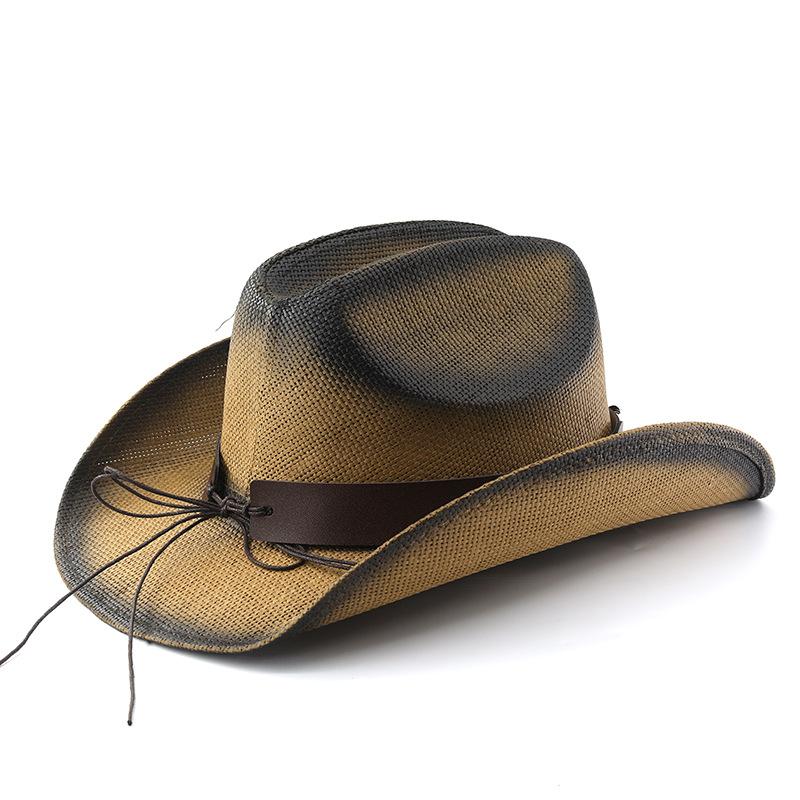 Westlicher Cowboyhut Herren, Kuhkopf-Gürtel Sprühfarbe Strohhut Damen, Europäische und Amerikanische Cowboyhüte