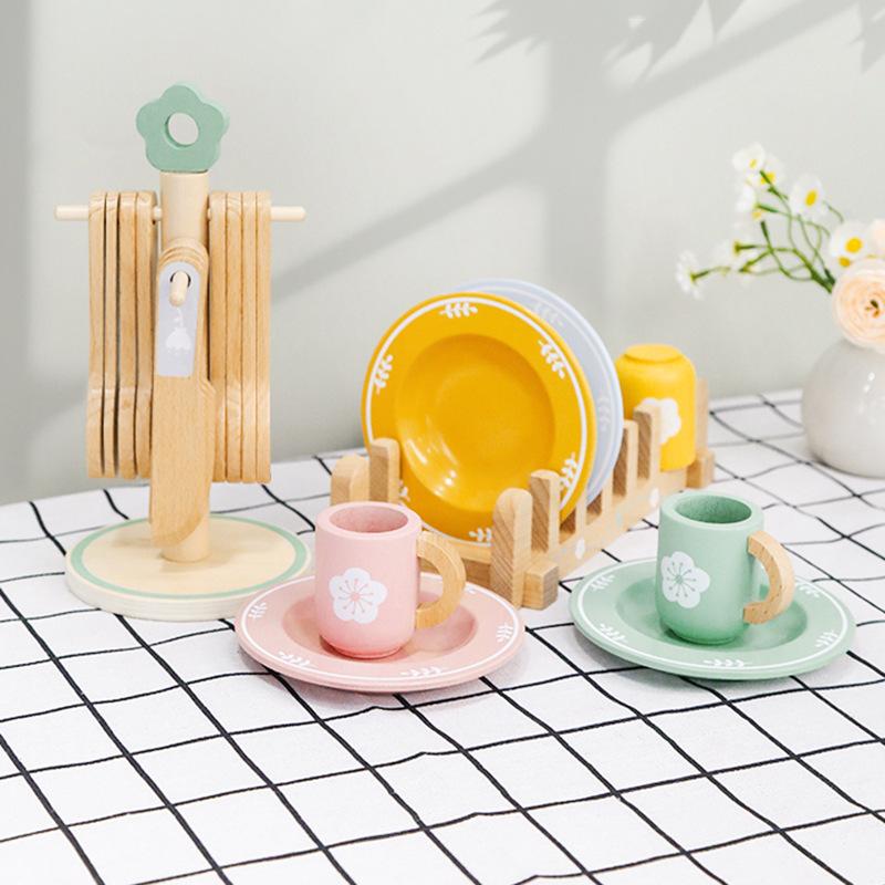 Children'S Early Education Educational Simulation Tableware Set Combination Set, Kindergarten Kitchen Play House Wooden Toys