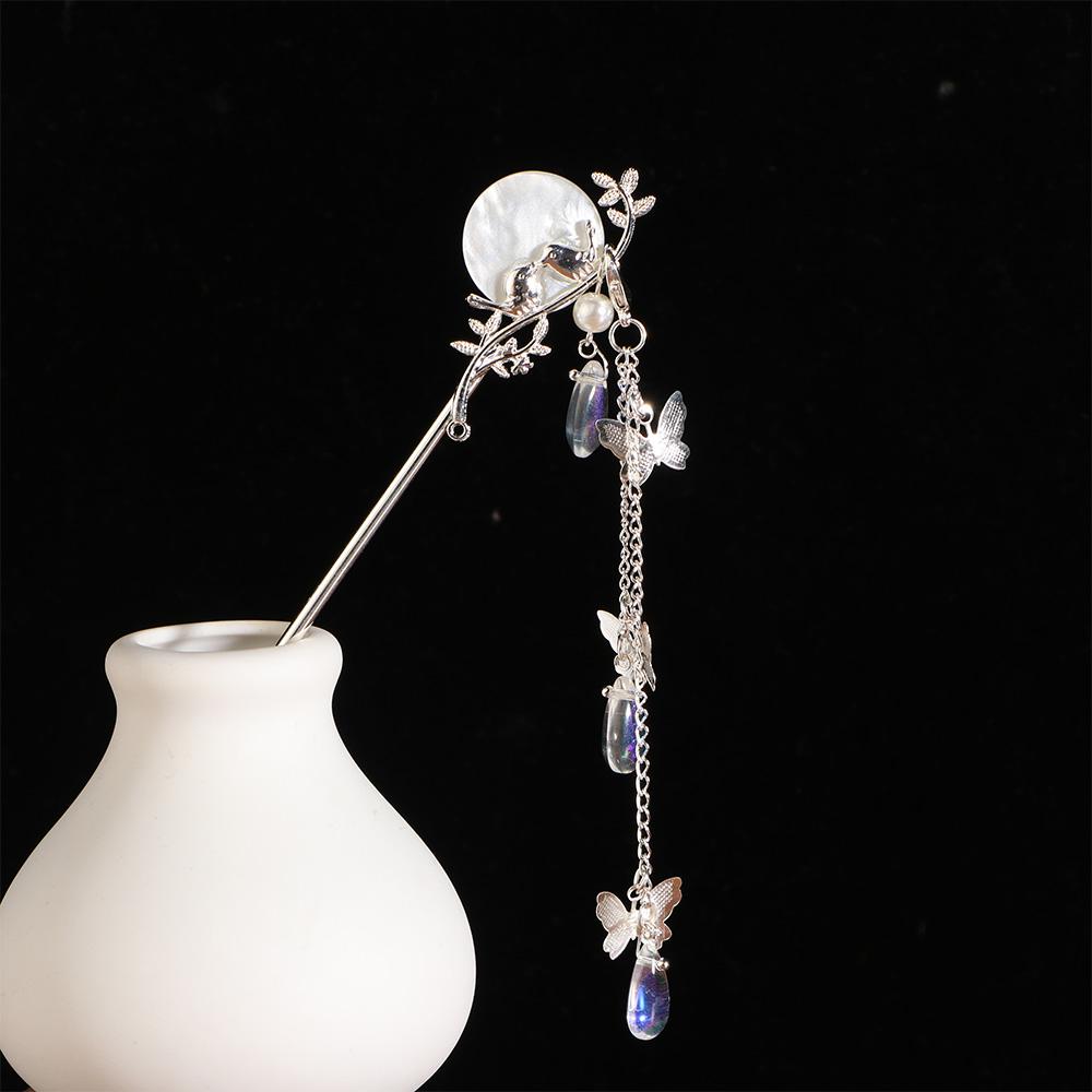 Ancient Style Butterfly Tassel Tassel Hairpin Pearl Hair Sticks Plate Hair Fork Hair Accessories