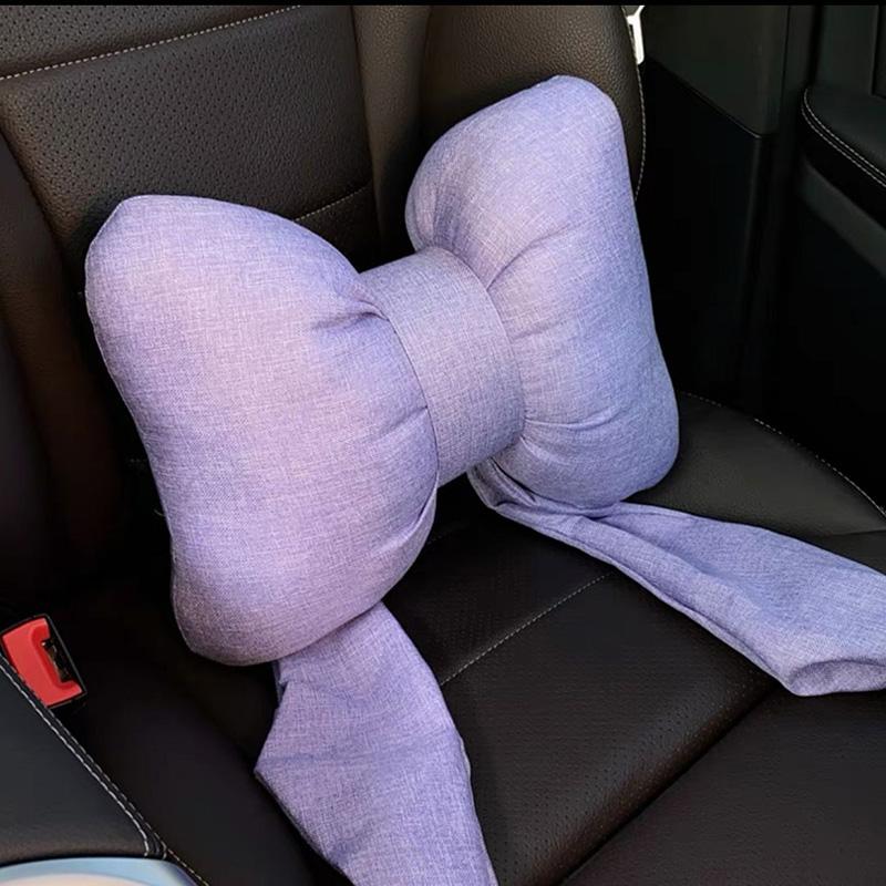Ribbon Bow Linen Red Car Headrest Waist Neck Pillow New Car Seat Pillow Lumbar Support Women's Car Interior Accessories