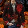 Herren Halloween Print Corduroy Warme Blazerjacke mit Taschen Lässiger Anzugmantel Knopfleiste Vorne Langarm Oberbekleidung