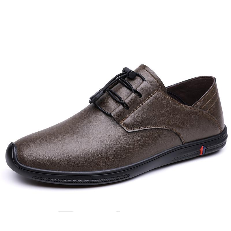 

668 Men S Shoes Flat-Soled Casual Leather Shoes Spring Low-Top Cowhide Surface Four-Season Casual Shoes Comfortable Hiking Single Shoes 38 коричневый
