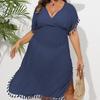 Plus Size Women's Beach Dress Holiday Bikini Cover-up Tassel Splicing Deep V Waist Dresses