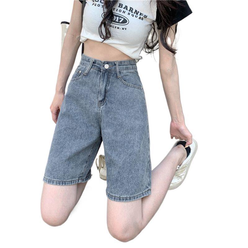 2026 Women's Retro High-Waisted Denim Shorts - Loose Mid-Length, Wide-Leg Style