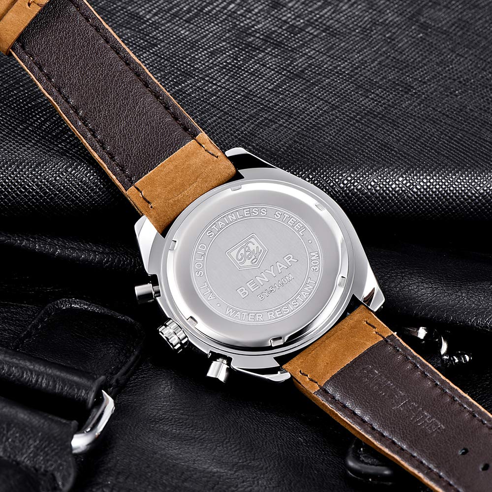 BENYAR Men's Quartz Chronograph Watch, Silicone Strap, 30 m Water Resistance, Tachymeter