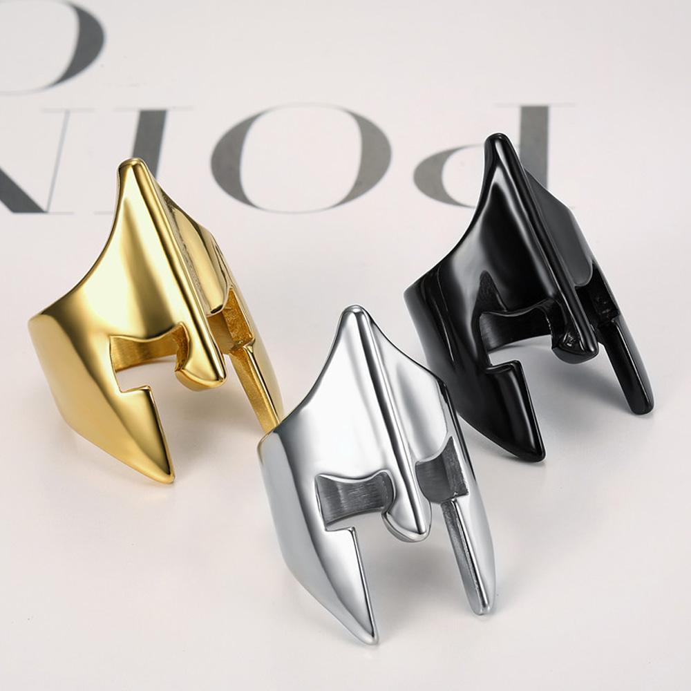 Nordic Viking Warrior Spartan Helmet Ring Men Retro Stainless Steel Biker Jewelry Gift for Men