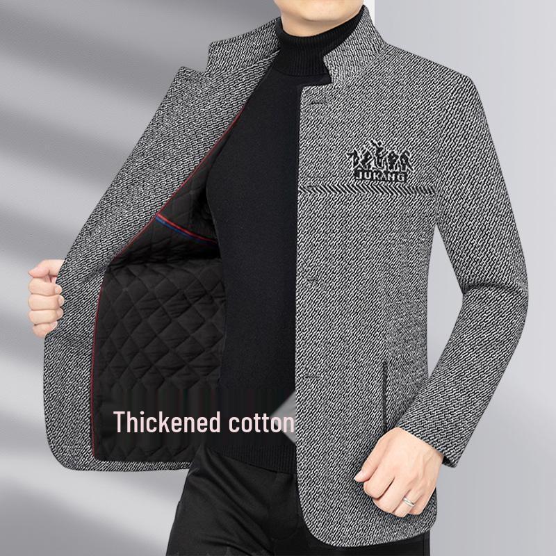 2024 Autumn/Winter Men's Wool Coat: Business Casual Stand Collar for Middle-Aged Dads