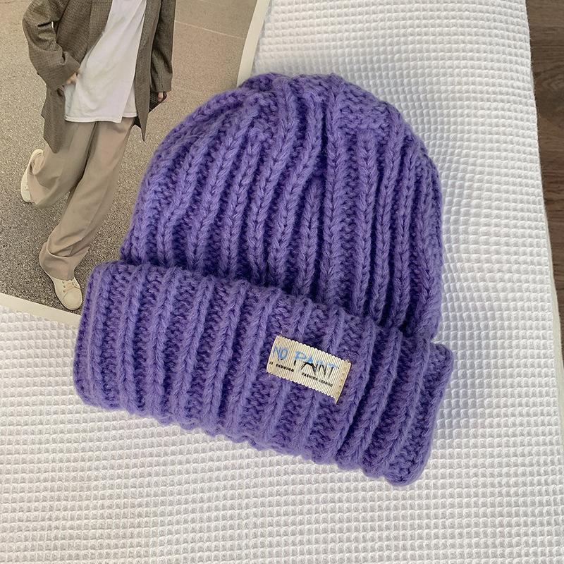 Big head circumference loose round face suitable wool hat women's winter warm face small knitted hat