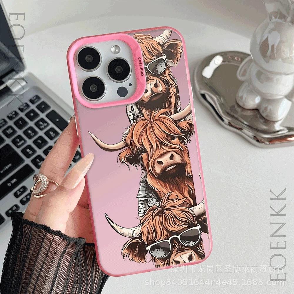 Cartoon Bull Head for Apple 15 Colored Silver iPhone14Pro Creative 11promax Matte 16 Protective Cover 17