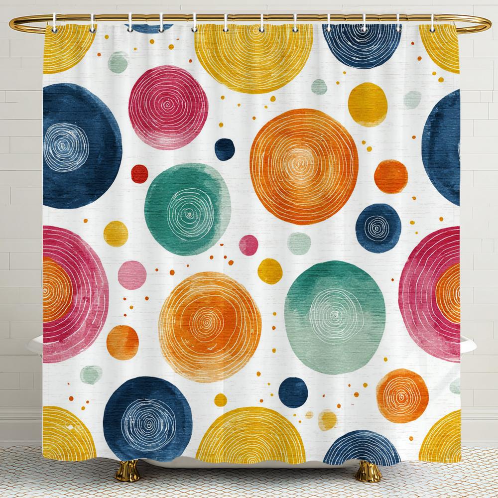 Modern Colorful Dot Pattern Shower Curtain Printed Fabric Bathroom Decorative Shower Curtain Home Curtain With Hooks