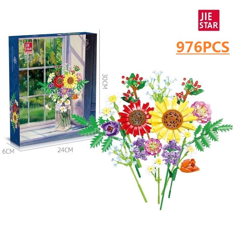 Plastic Blocks Simulation Flowers Building Bricks Eternal Plant Preserved Rose Artificial Bamboo Adult Toy Mom Gift Girl Present