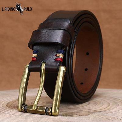 Belt Men's Fashion Trend First Layer Pure Cattlehide Genuine Leather Brass Buckle Glossy Belt