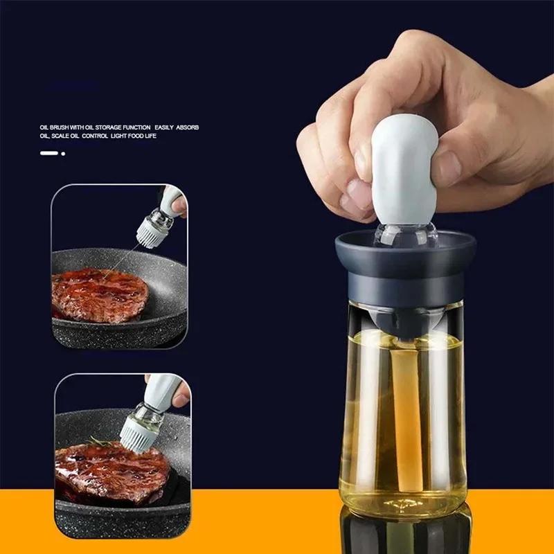2 In 1 Silicone Dropper Measuring Oil Dispenser Bottle Glass Olive Oil Dispenser Bottle With Silicone Brush Cooking Kitchen Tool
