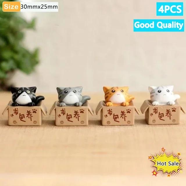 Kawaii 1-4 Stück Mini Katze Ornament Garten Kätzchen Statue Heimdeko Geschenk Kinder Kinder Babyzimmer Dekoration Spielzeug Miniaturfiguren