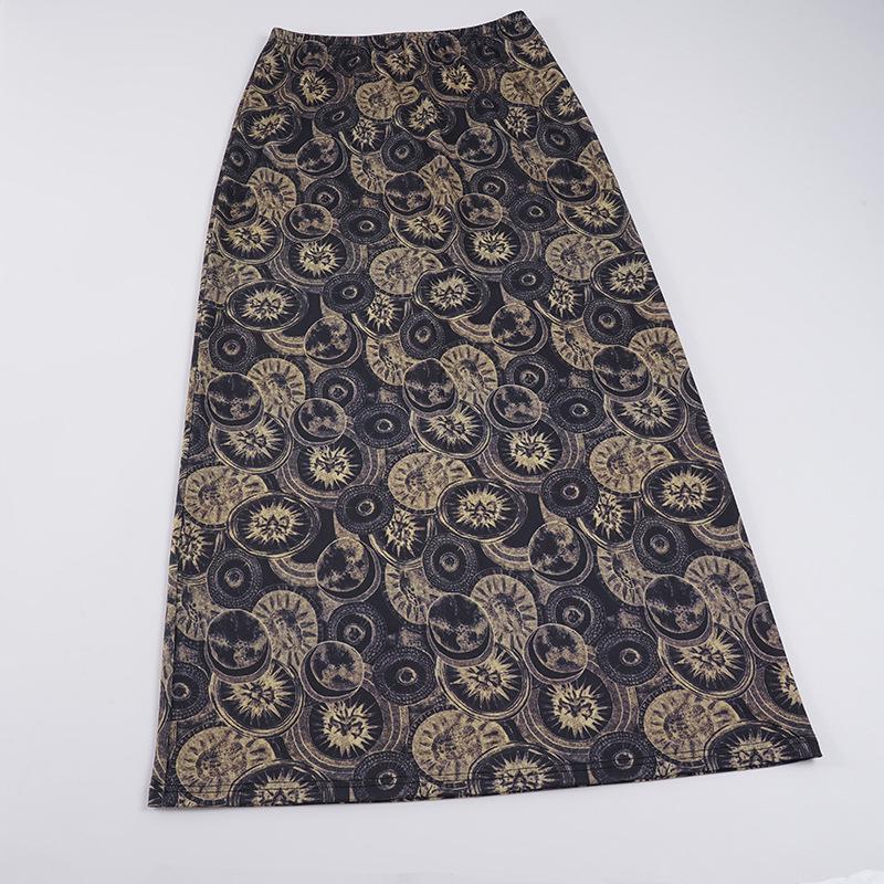 Vintage Europäischer & Amerikanischer Kreisdruck Retro Schlankmachender Rock