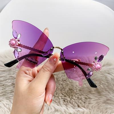 Sluneční brýle Rhinestone Butterfly Y2K Gradient Color Trendy brýle Dámská párty Doplňky na ples Brýle nepolarizovaný módní doplněk