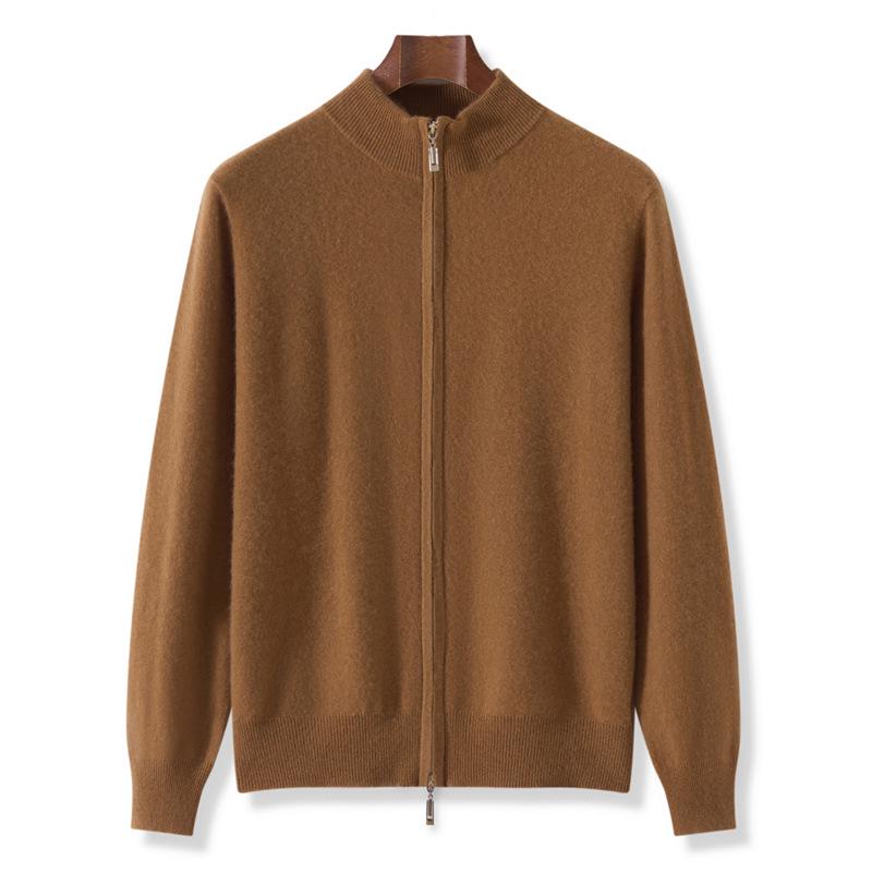 Men's Wool Cashmere Knit Zipper Cardigan - Autumn/Winter Warmth, Versatile Stand Collar, Loose Fit.