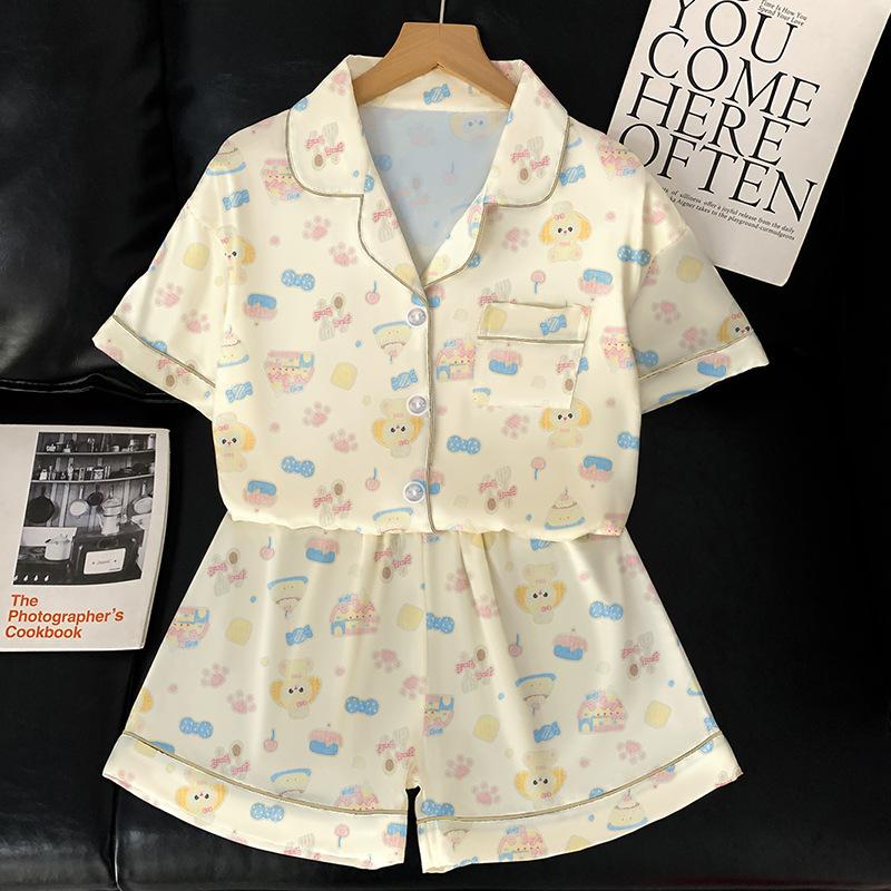Butter Chef Cake Pajamas Women'S Summer Ice Silk Short-Sleeved Thin Silk Cartoon Loungewear Set