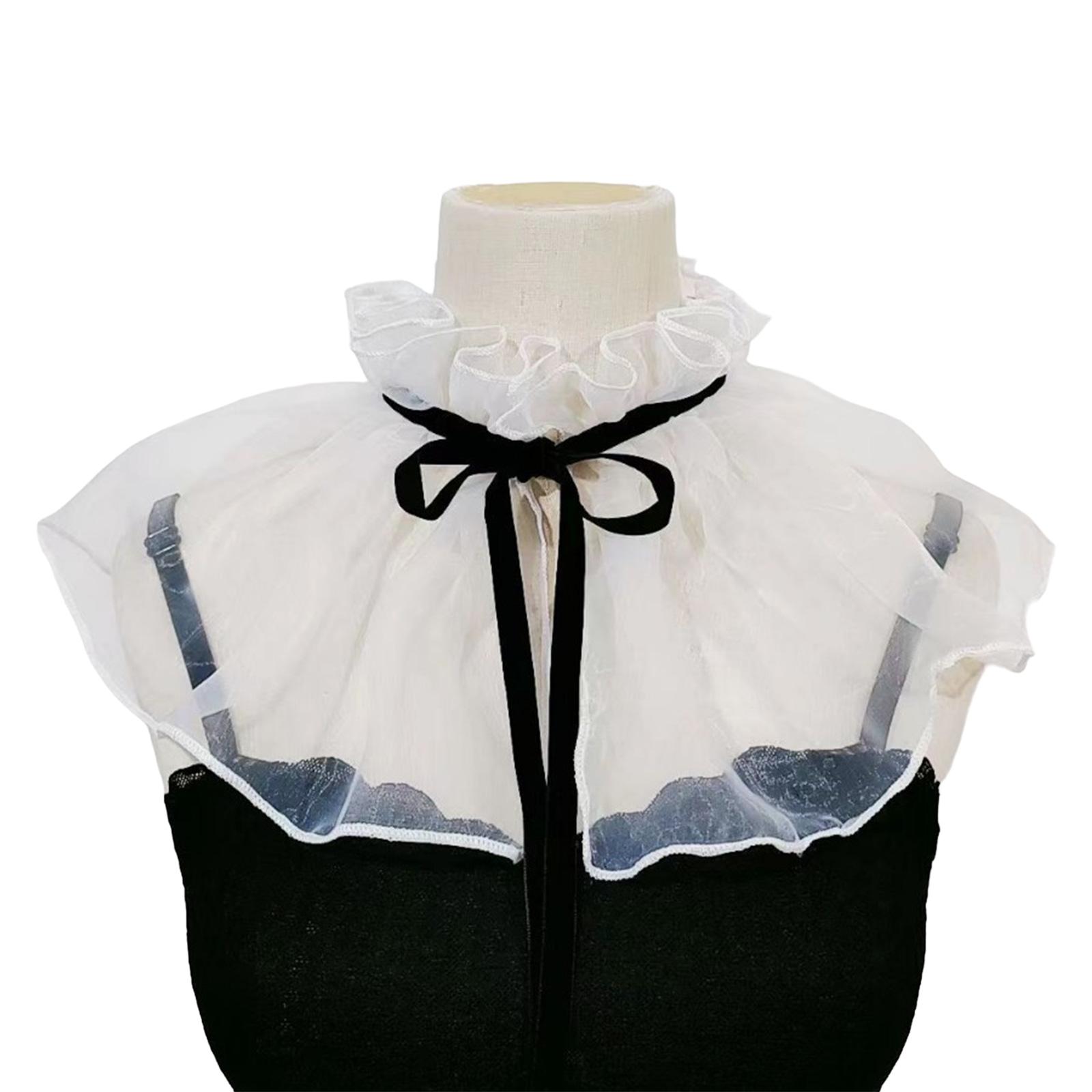 

Женский викторианский воротник из органзы с оборками на шее, прозрачная сетка, винтажный ренессансный воротник, шаль, шарф, декоративные болеро белый