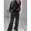 American Cross-Border Autumn and Winter Women Clothes Starry Sky Starry Sky Long Sleeve Round Neck Loose Top Drawstring Wide Leg Two-piece Set Suit