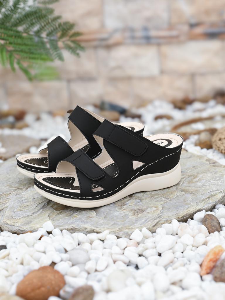 Large size wedge slippers women's spring and summer fashion buckle casual slippers lightweight slippers women