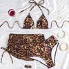 1011 European and American three-point printing sexy halter leopard print bikini women's straps new split swimsuit two-piece set