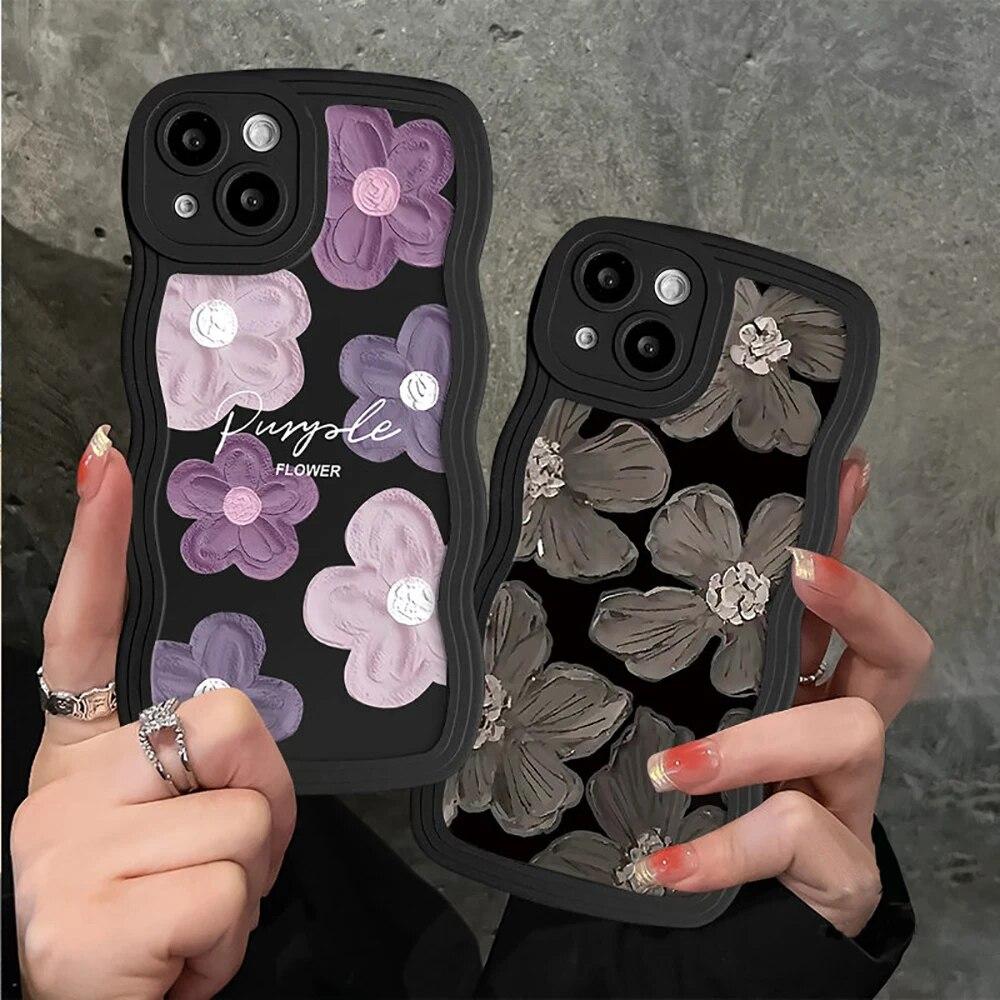 Oil Painting Flower Phone Case For iPhone 14 Pro Case iPhone 11 13 12 Pro Max 7 8 6 15 Plus XR XS SE 2020 Shockproof Wave Cover