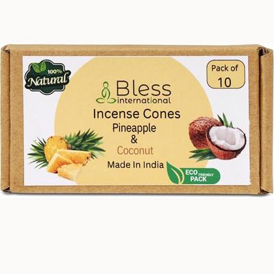 Pineapple and Coconut 100%-Natural-Incense-Cones Handmade-Hand-Dipped Organic-Chemicals-Free for-Purification-Relaxation
