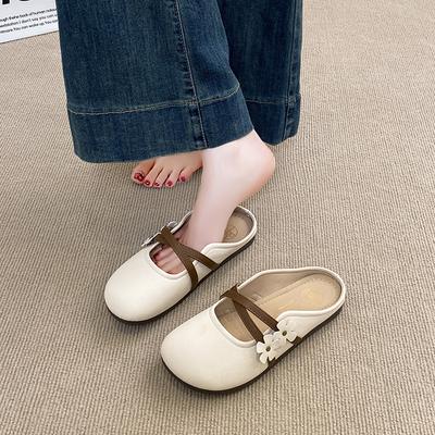 CRLAYDK Fashion Women's Slip On Mules Flower Leather Slippers Ladies Strap Backless Slides Walking Summer Loafers Casual Shoes