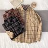 Women Shirt Plaid Oversized Brown Top Turn-down Collar Leisure Fashion Loose All-match Long Sleeves Soft Chic Korean Top