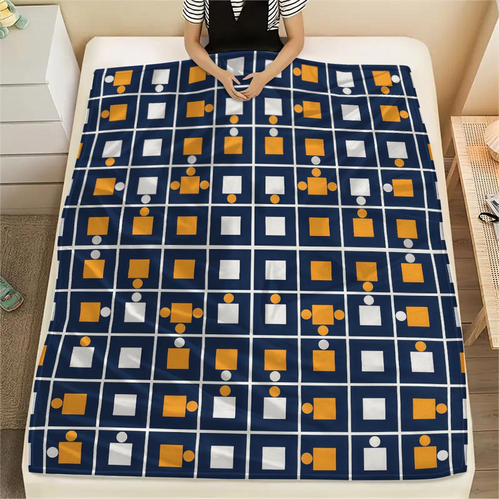 1Pc Simple Geometry Print Flannel Blanket, High quality Comfortable for All Seasons, Home Decor, Warmth and Comfort, Perfect for Christmas Gifts W23