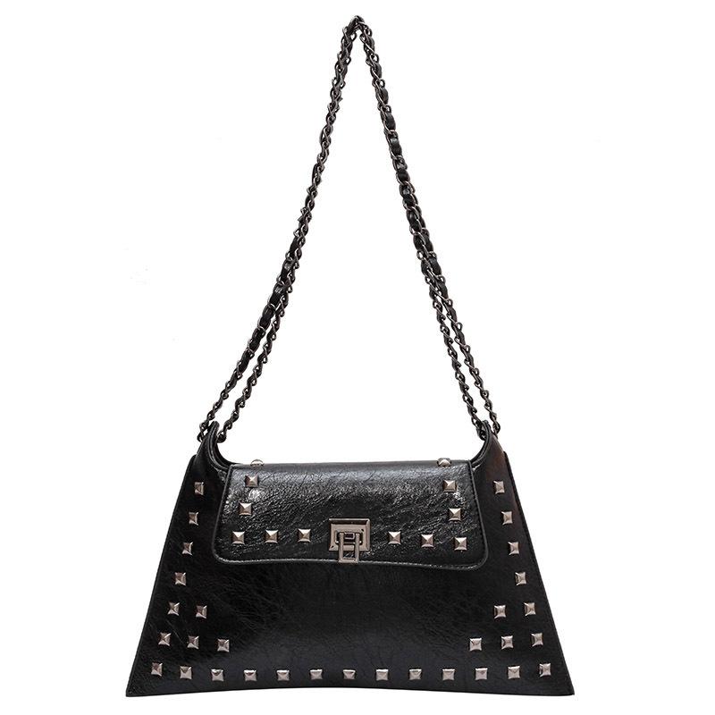 Retro rivet bag women's 2025 spring new textured chain portable shoulder messenger women's bag