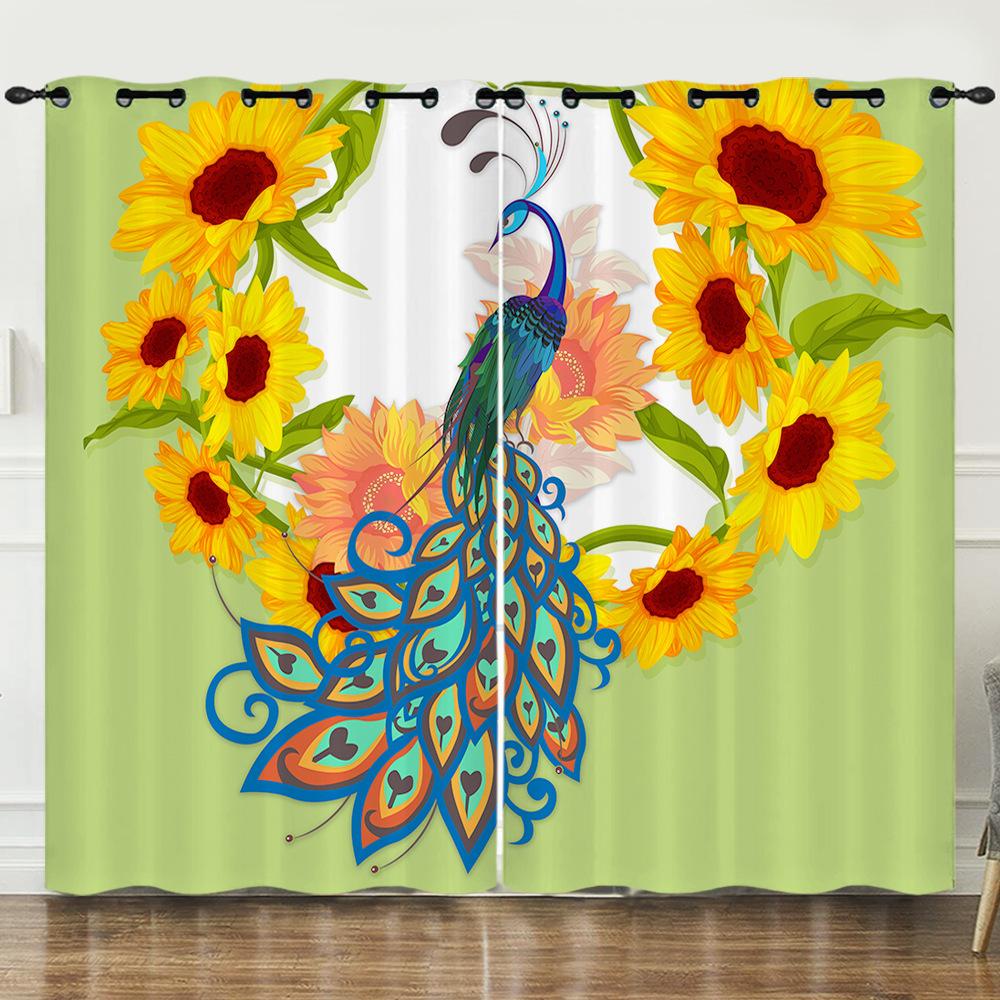 Curtain Cartoon Animal Peacock 3D Digital Printing Blackout Curtain Punching