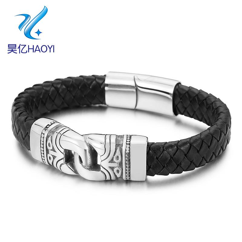 Punk Retro Style Stainless Steel Skull Leather Rope Bracelet Man's Fashion Charm Bracelet for Party or Gift