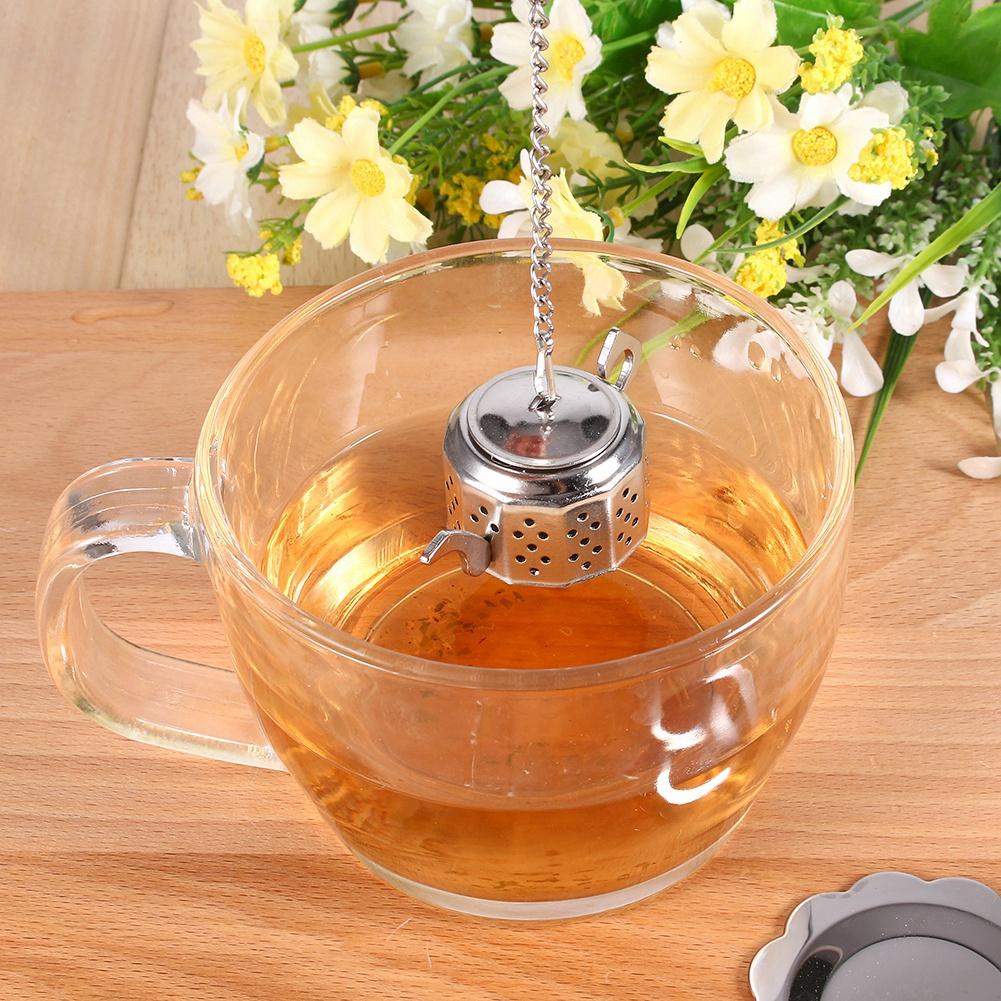 Leaf Filter, Diffuser, Stainless Steel Tea Strainer with Drip Tray, Easy Open Button for Tea, Coffee Beans, Soup Seasoning, Shaped