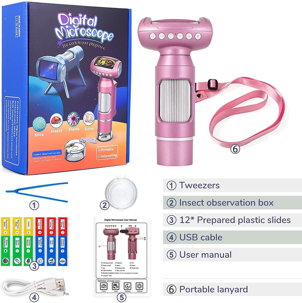 Children's Digital Microscope Camera 3-In-1 Children's Puzzle Toy 2-Inch Large Screen